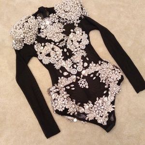 Phillip Plein Pearls & Swarovski Crystals Bodysuit